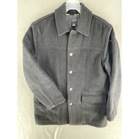 J.Crew Short Trench Over Coat Mens Medium Wool Blend Single Breast Black - Picture 4 of 12